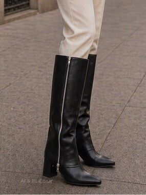 Scoop Black Knee-High Block Heel Boots | Dual Side Zippers | Women’s 7 | NWT